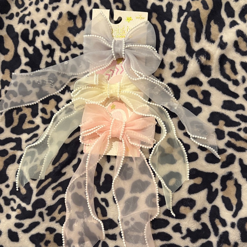 Elegant Pearl-Embellished Hair Bows Set - Gray, Pink, Cream